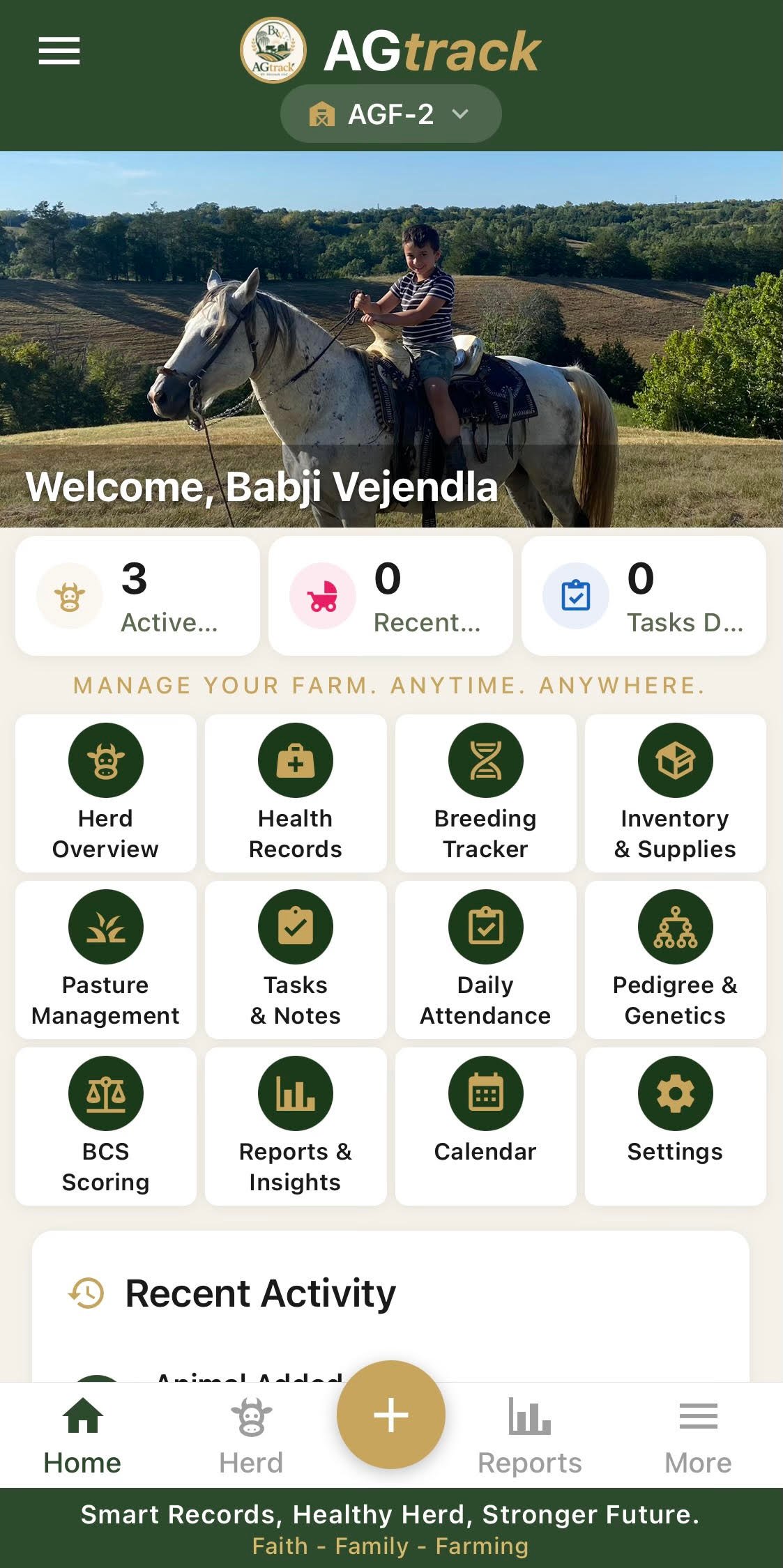 AGtrack App Home Screen